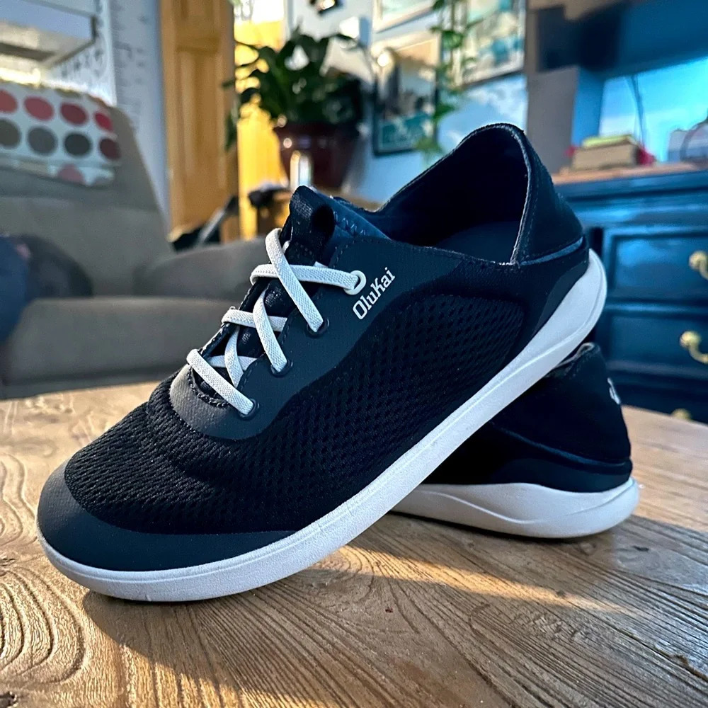 Olukai Size 7 Moku Pae - Trench Blue/Off White Casual Breathable Boat Shoes
